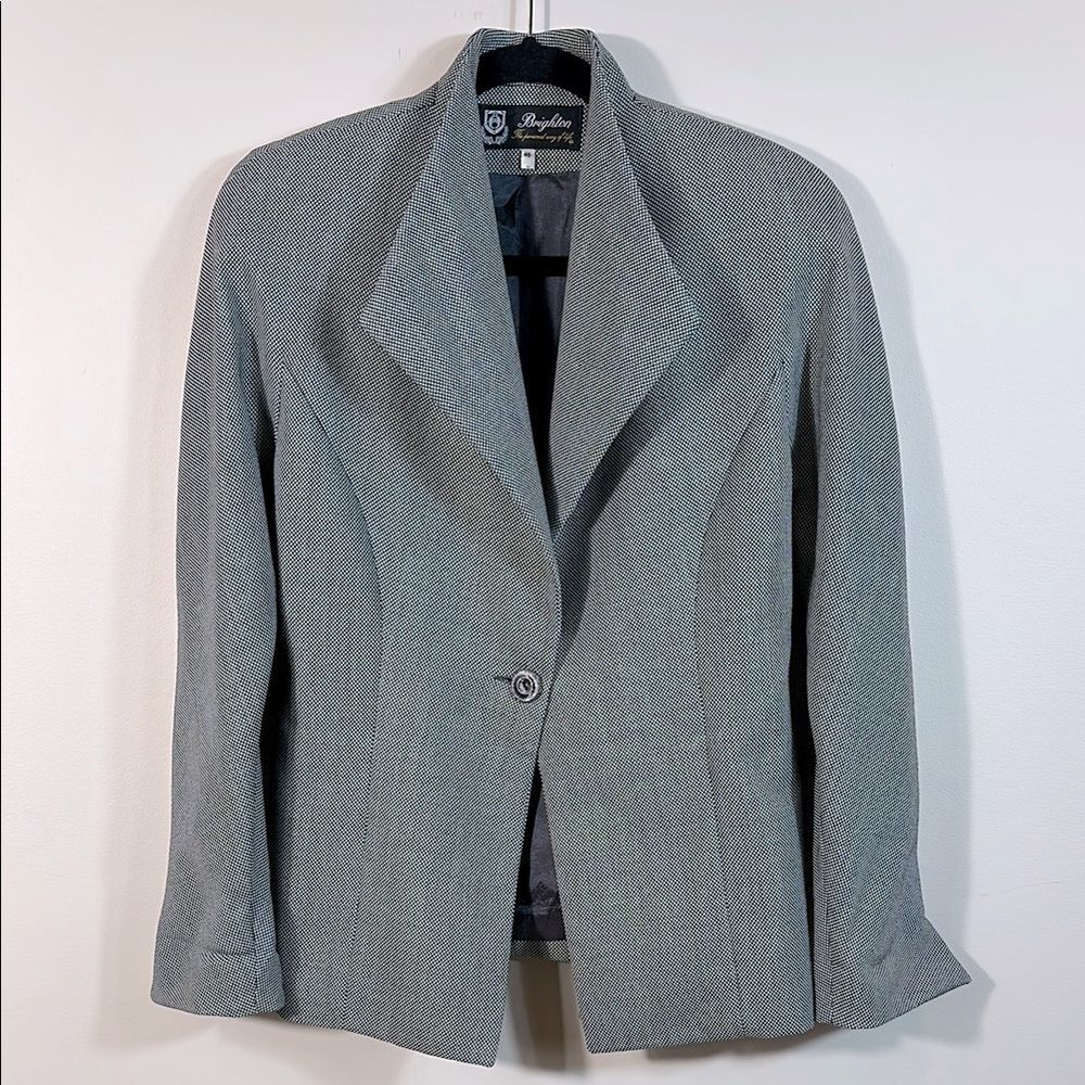 Vintage Brighton One Button Houndstooth Lined Black White Blazer Women Medium 40
